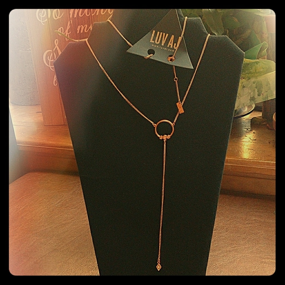 LUV AJ Rose Gold Lariat Necklace